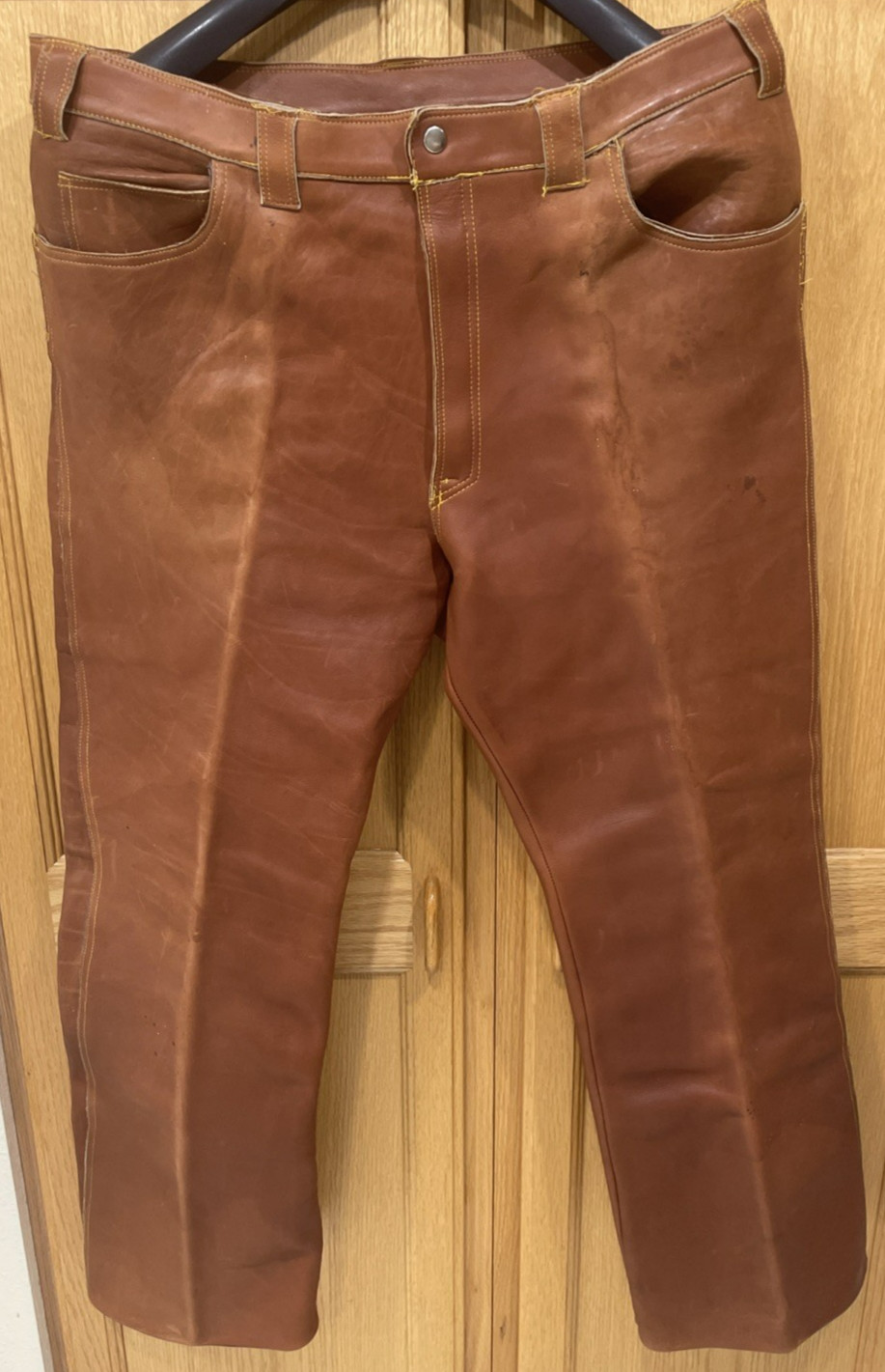 Men’s Brown Very Heavyweight Leather Pants Handmade w/ Lining Size 40″x 30″