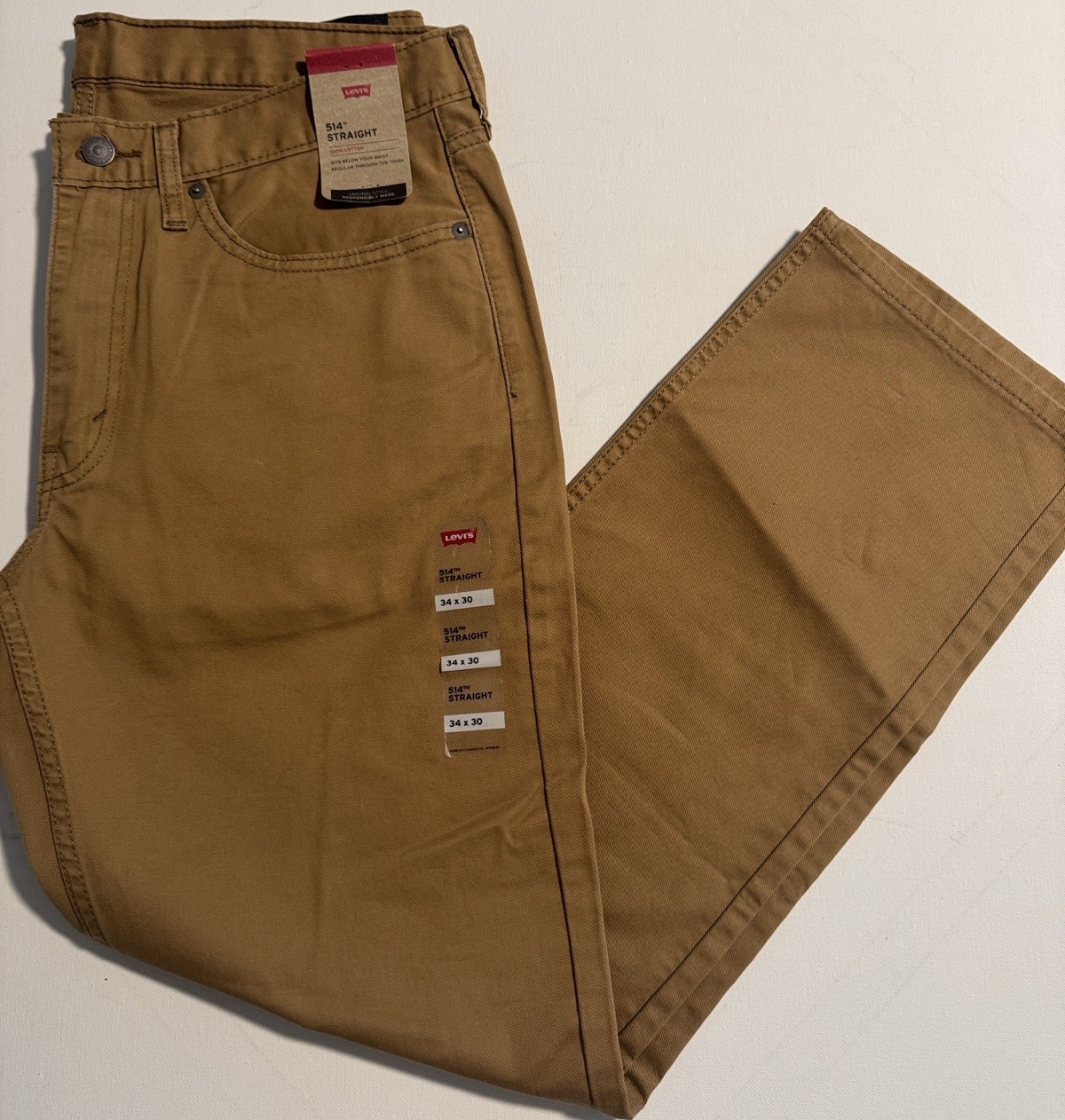 Levis Twill Jeans Mens 34 30 Straight Fit 514 Tan