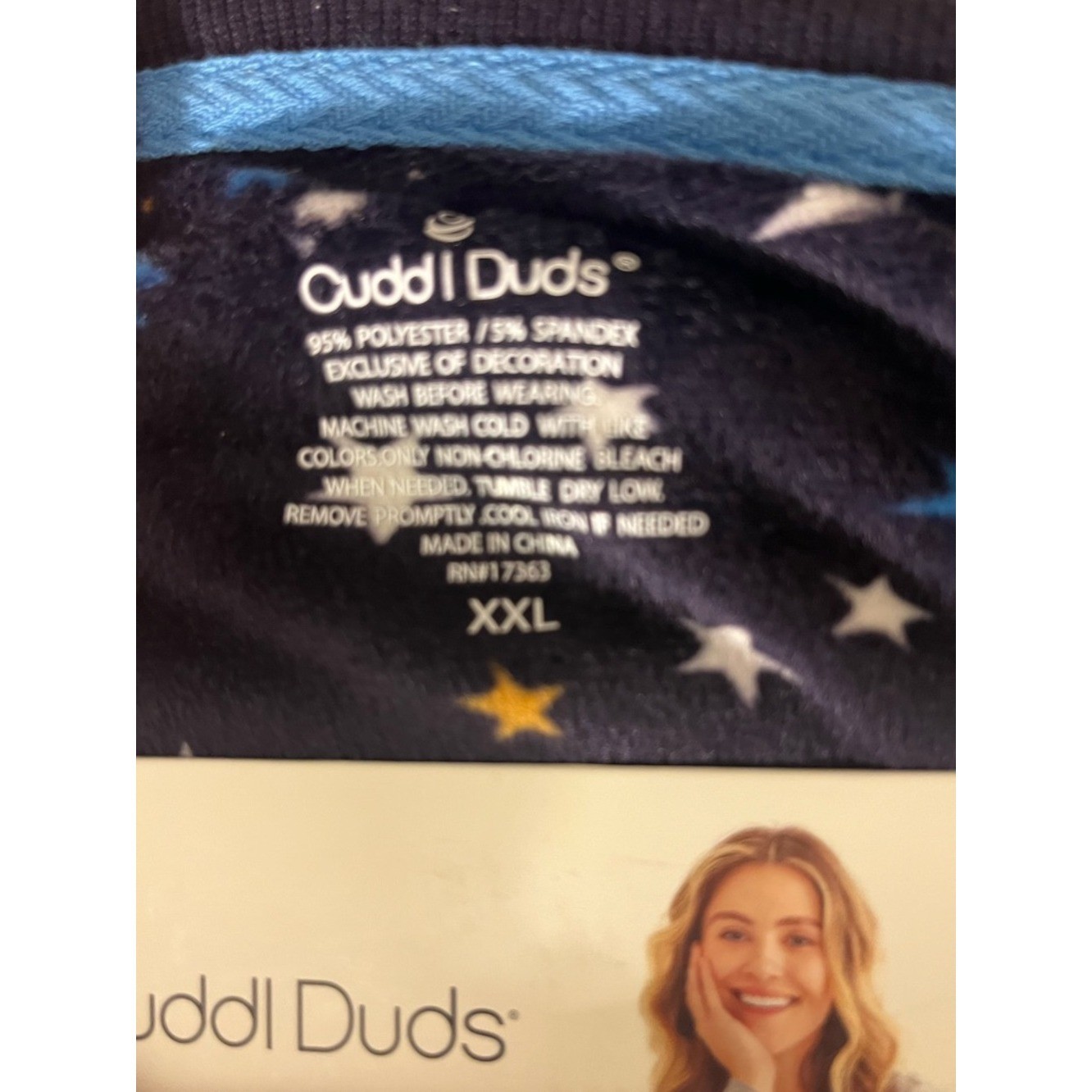 Cuddl Duds Navy Celestial Star Fleece Pajama 2 Piece Set Blue White Yellow XL