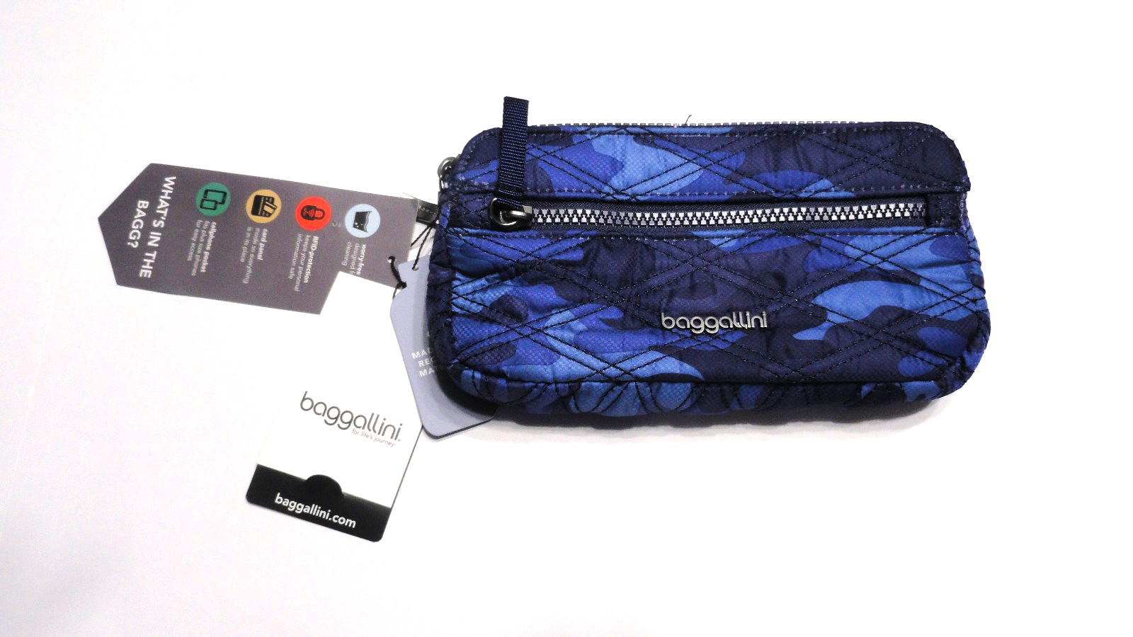 Baggallini Quilted Shades of Blue Camo Zip NWT Mini Crossbody 8 1/2 x 4″