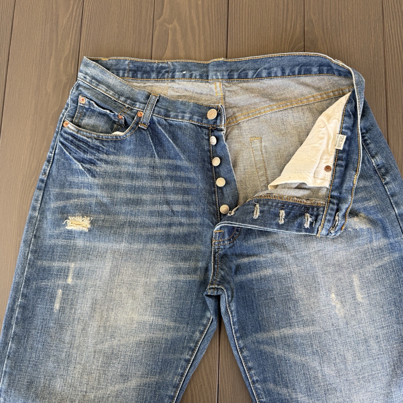 VTG Levis 501 Button Fly Blue Jeans Mens 34×34 Stone Wash Distressed Denim Y2K