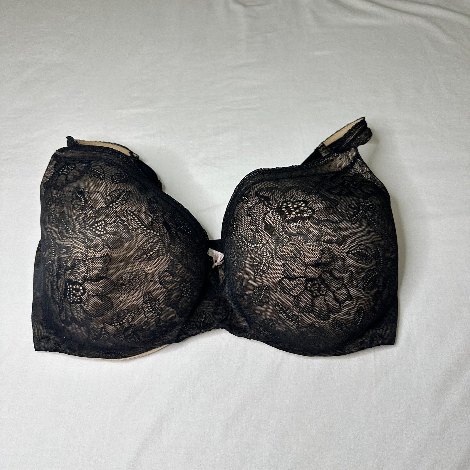 Cacique 40H Modern Lace Covered Full Balconette Bra Black Nude Underwire Plus
