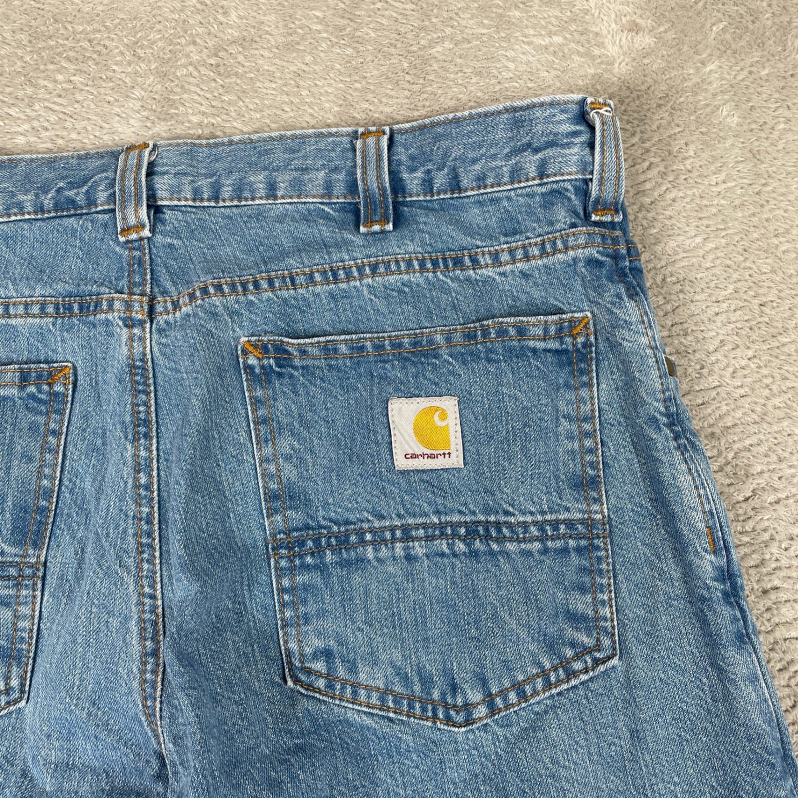 Carhartt Relaxed Fit Jeans Mens 33×30 Blue Denim Cotton Straight Leg Workwear