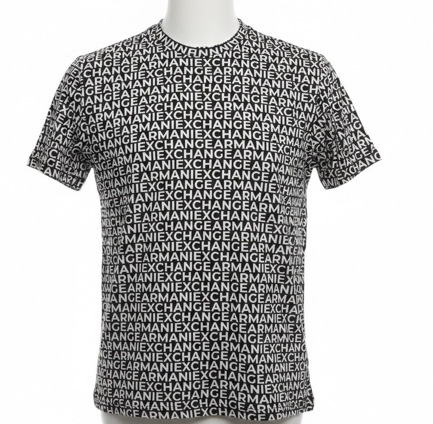 Armani Exchange Cotton Regular Fit T shirt Navy All Over Logo White Lettering