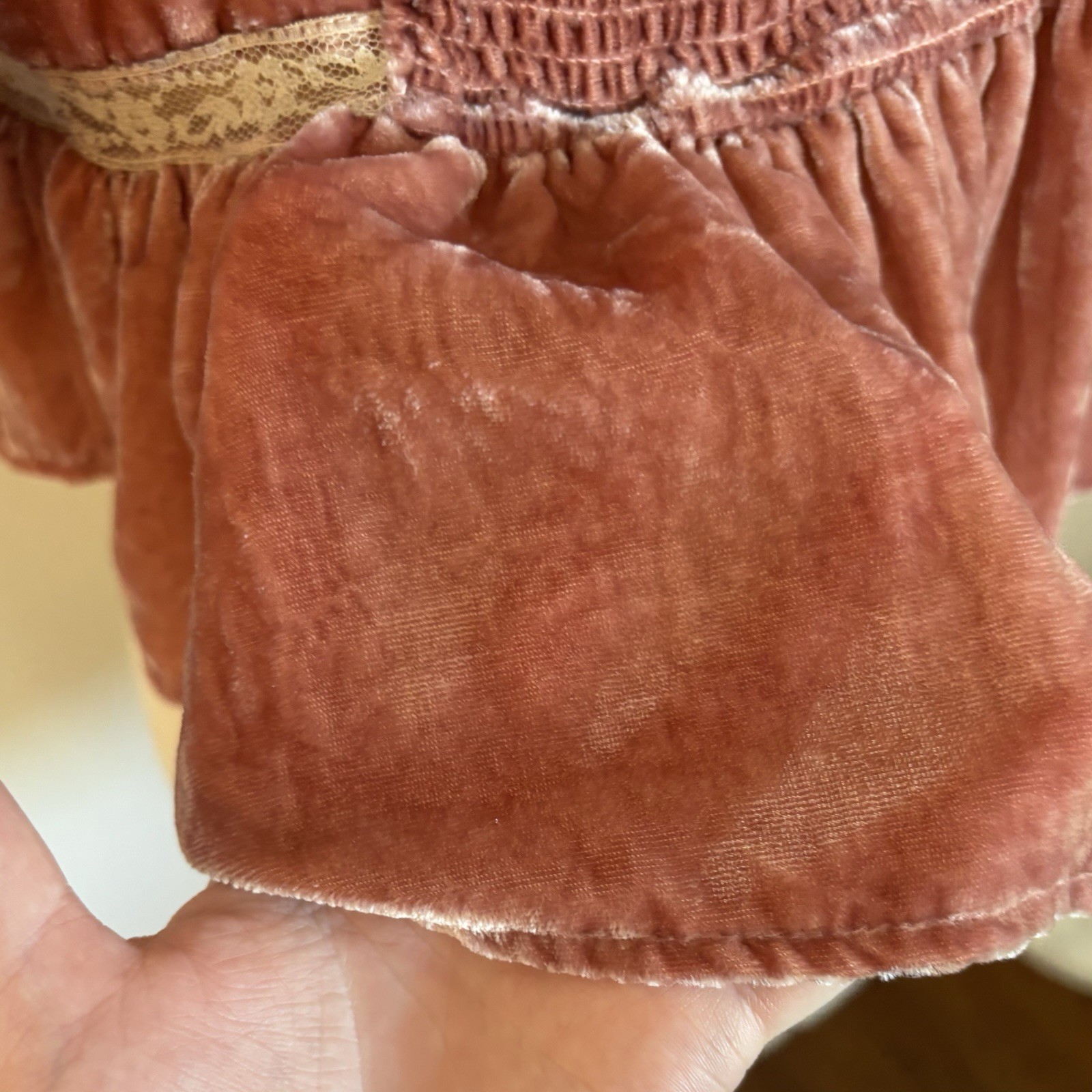 Free People Yours Truly Velvet/Lace Top, Mauve Twist Front Cutout Peplum Crop, S