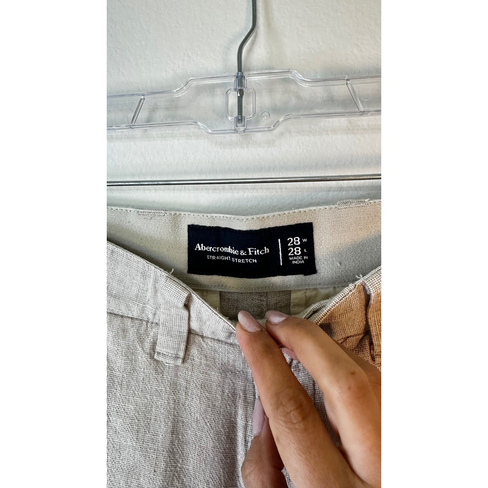 Abercrombie & Fitch Straight Stretch Pants Women Beige Linen Cotton Trousers