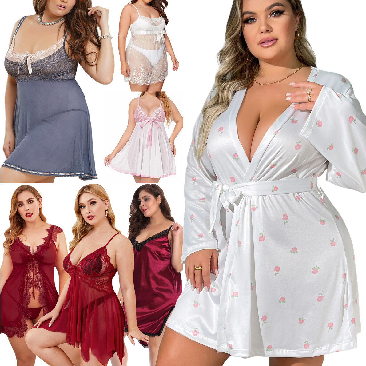 S-4XL Plus Size Lingerie for Women Sexy Sleepwear Nightgown Babydoll Chemise US