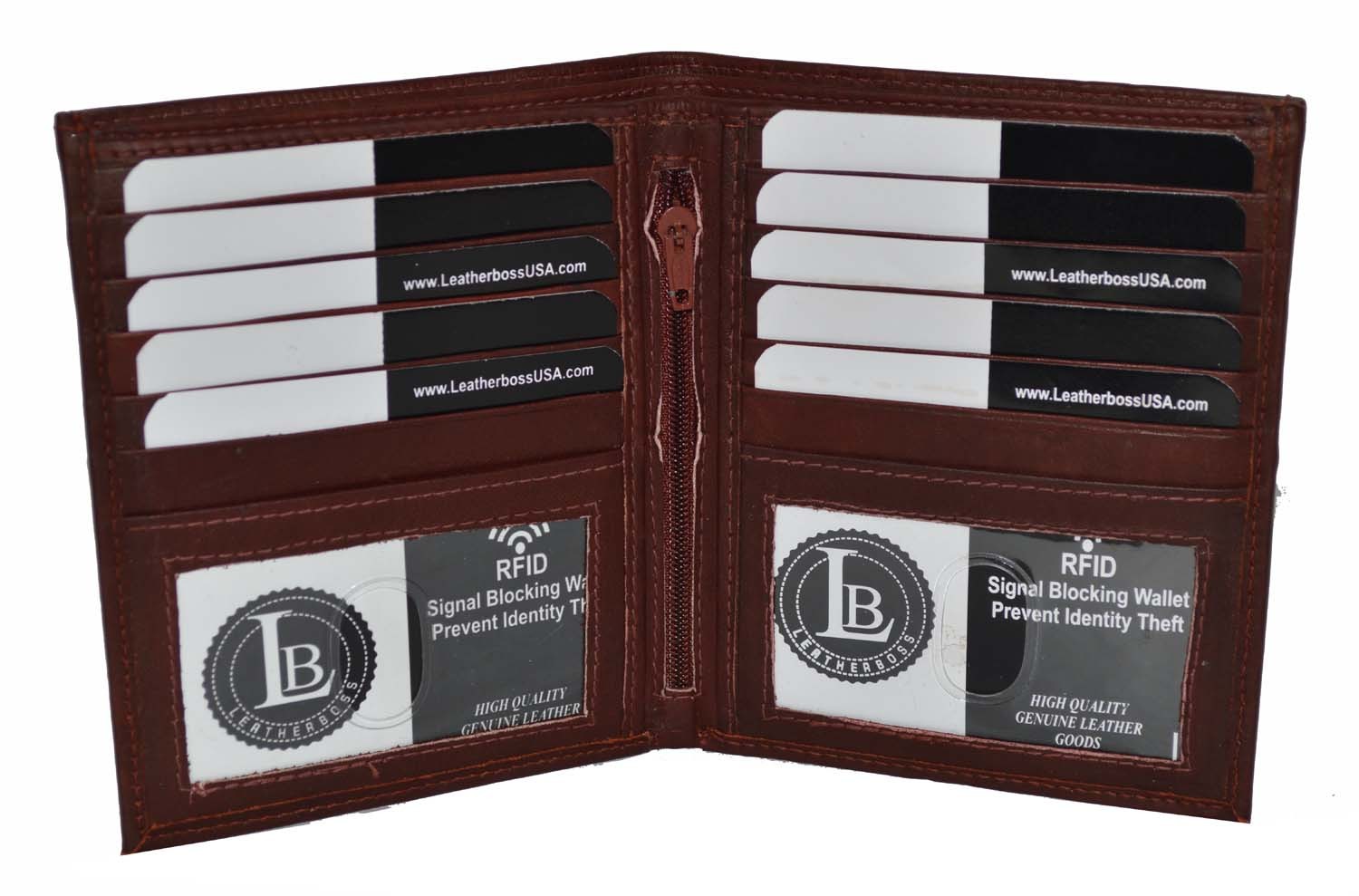 RFID Blocking 2 ID Bifold Hipster Credit Card Wallet Premium Leather Leatherboss