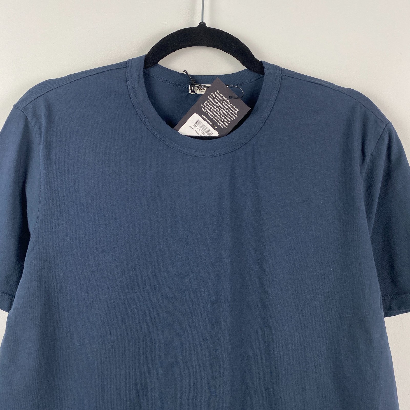 Buck Mason Curved Hem Pima T Shirt Mens Medium Ink Blue Short Sleeve Crew Neck