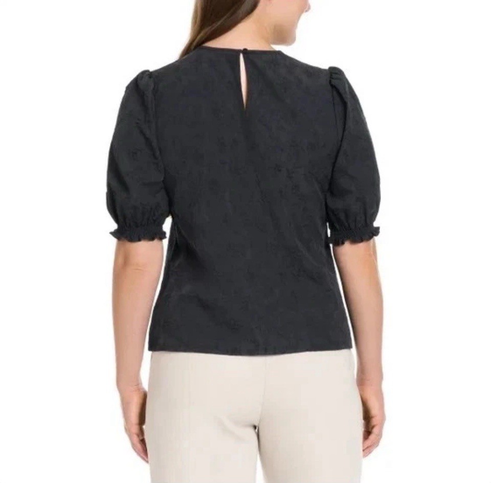 Ted Baker Women’s Floral Textured Puff Sleeve Blouse Top, Size M, Color Black..