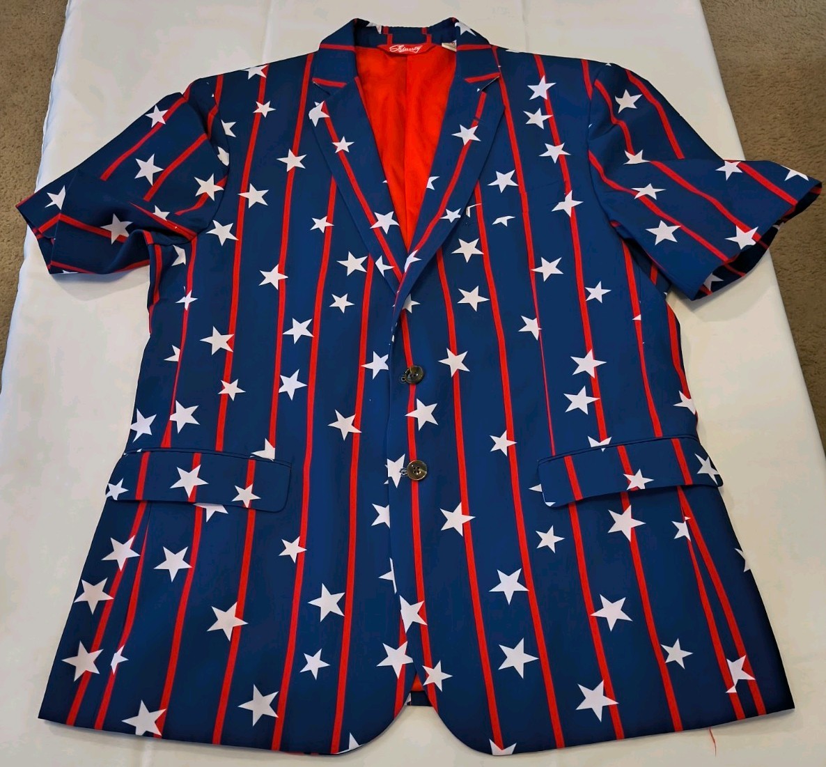 Shinesty Mens party Blazer 4th of July Stars & Stripes Short Sleeve Sz 46