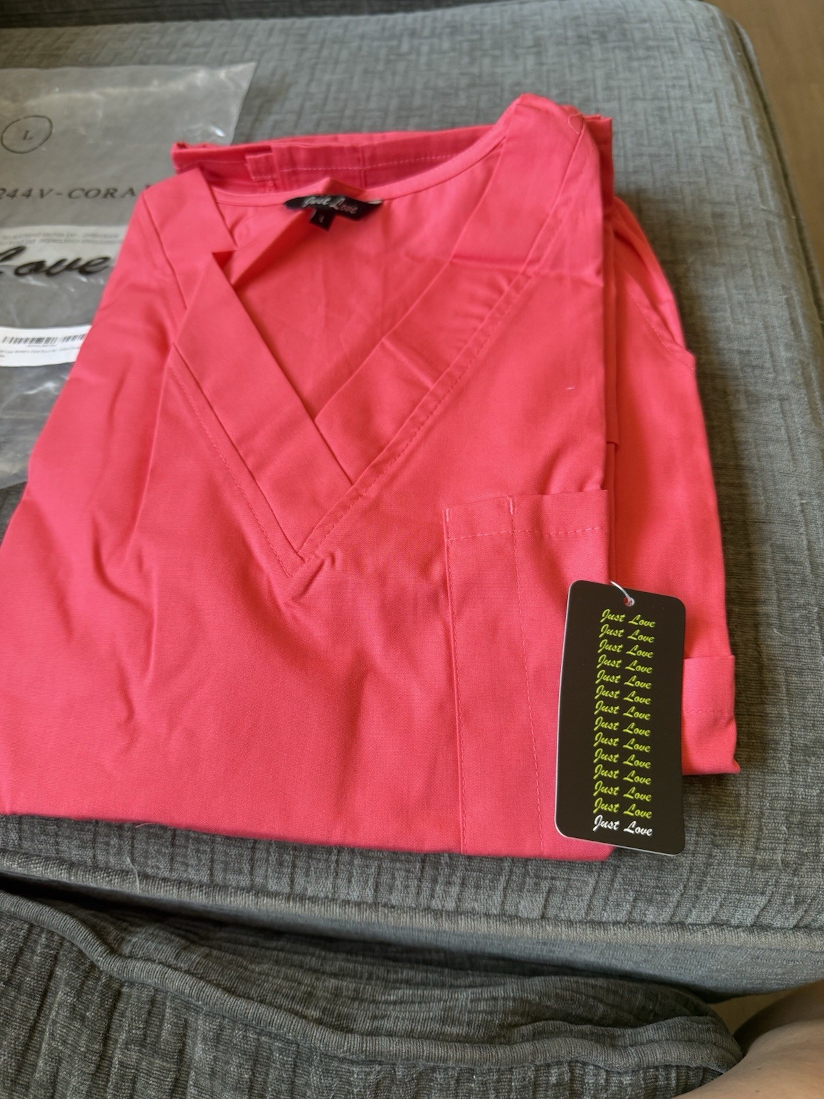 Just Love Women’s Medical Scrub Set Coral L Solid Polyester 22244V-CORAL