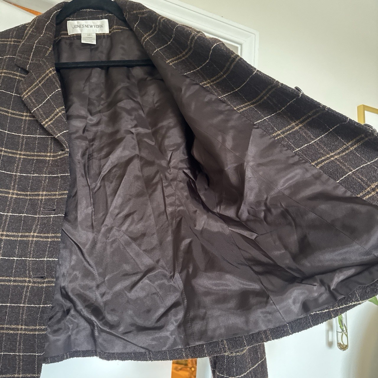 Jones New York women’s Brown Plaid Tweed Wool Blazer