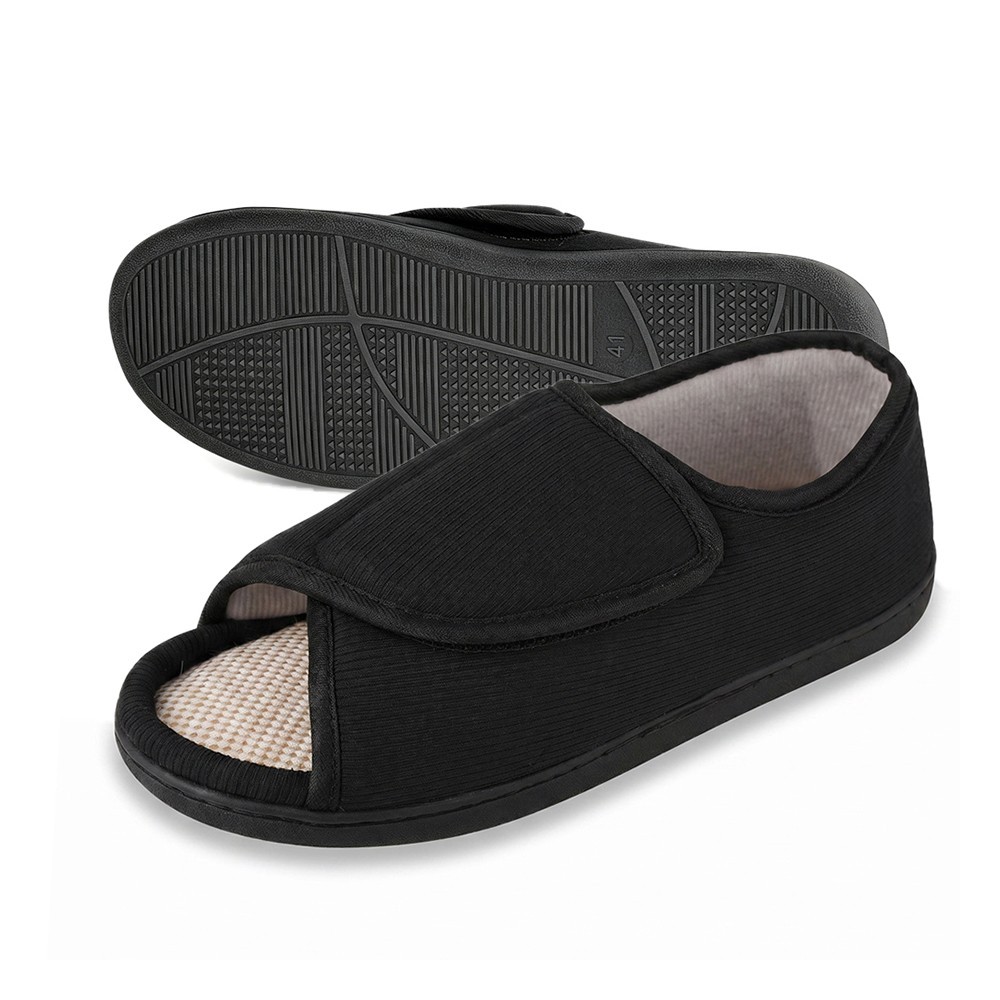 Tiestra Open Toe Diabetic Slippers for Men Wide Memory Foam House Shoes Non Slip