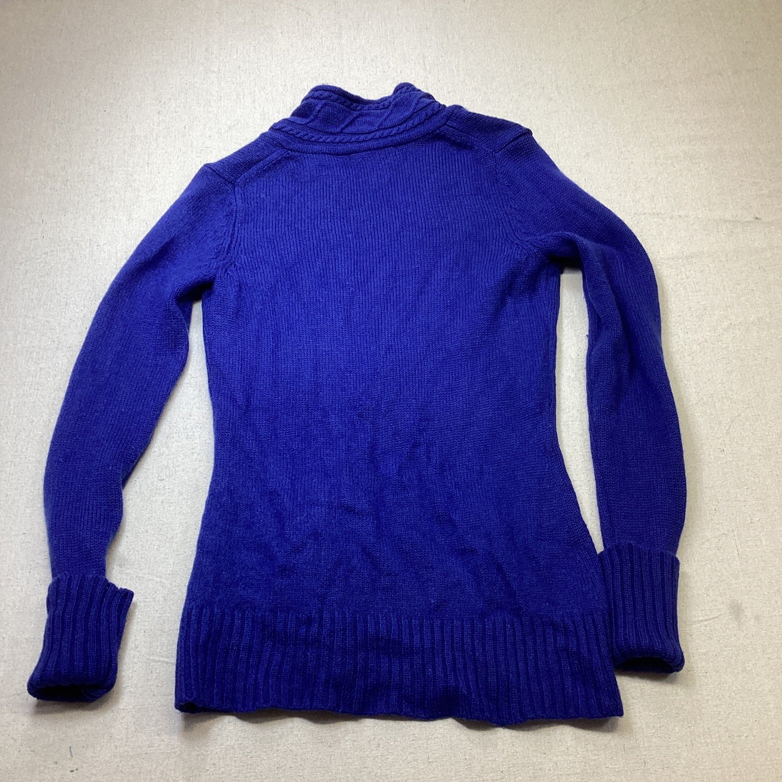 Eddie Bauer Sweater Women’s S Blue 100% Merino Wool V-Neck Cable Knit Classic