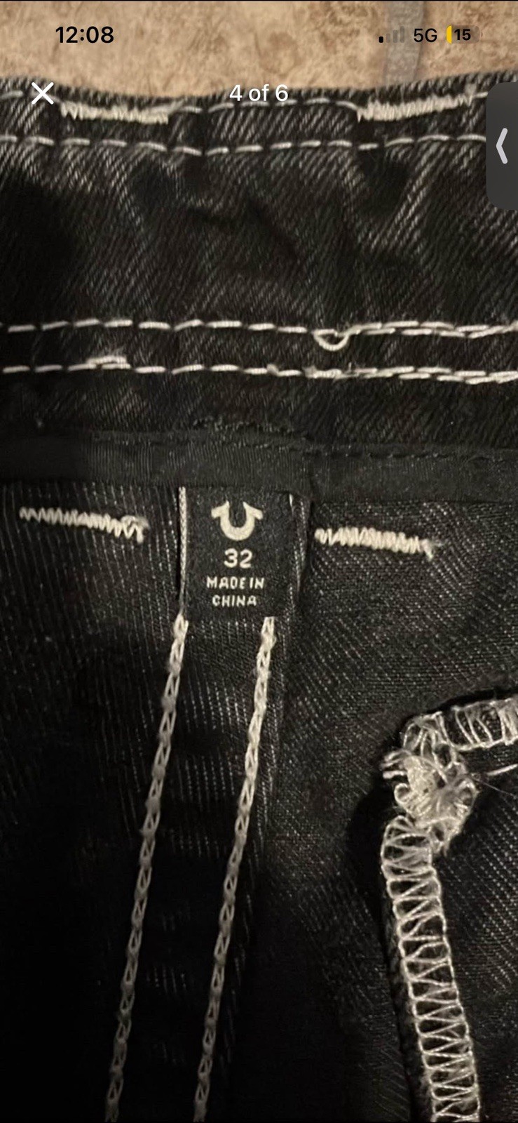 True Religion Baggy T Black Cargo Jeans Contrast Stitching