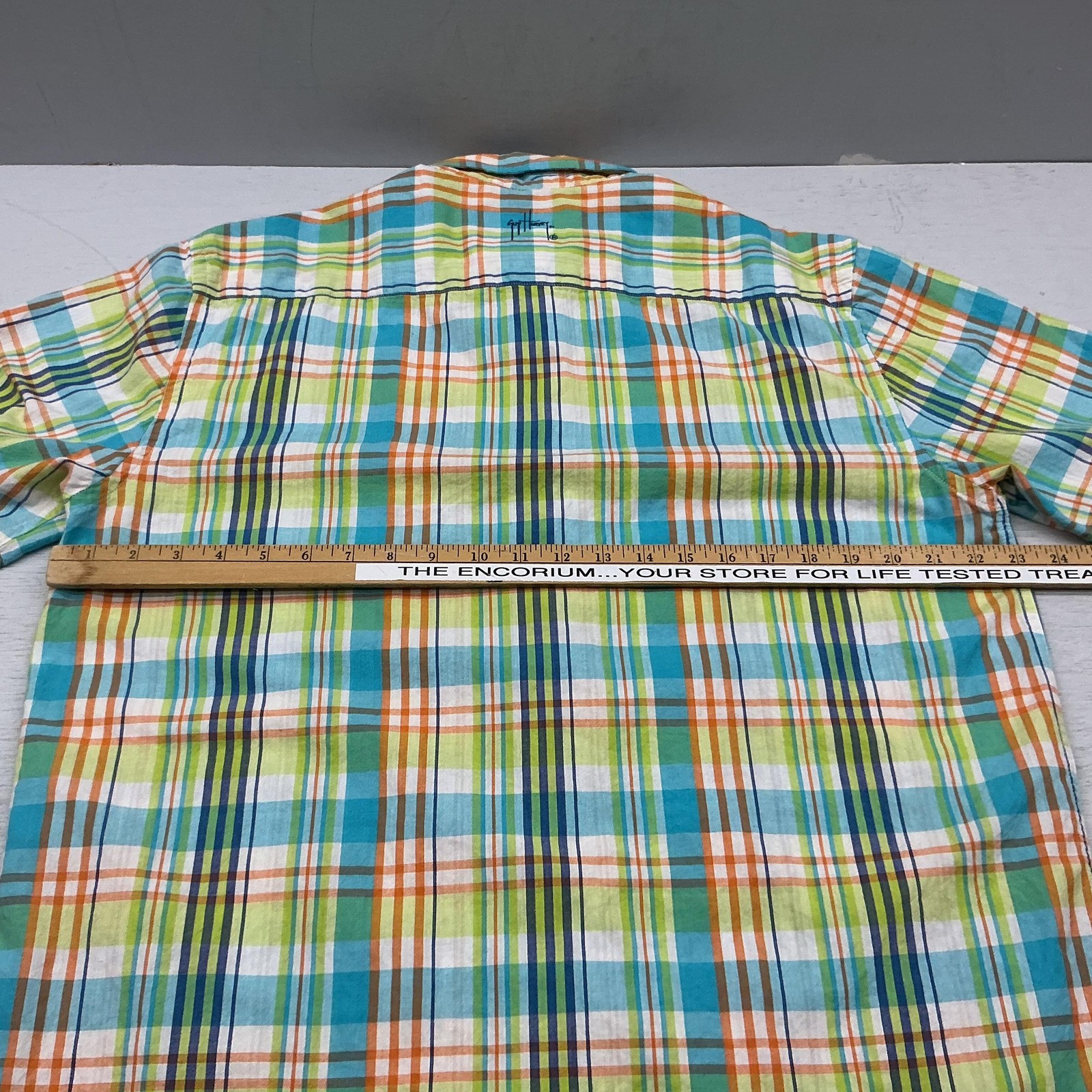 Guy Harvey Shirt Mens Large Multicolor Plaid Short Sleeve Button Up Fishing