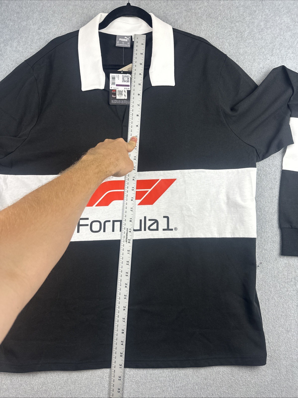 Puma Formula 1 Shirt Mens 2XL Black White Rugby Long Sleeve Stretch Racing NWT