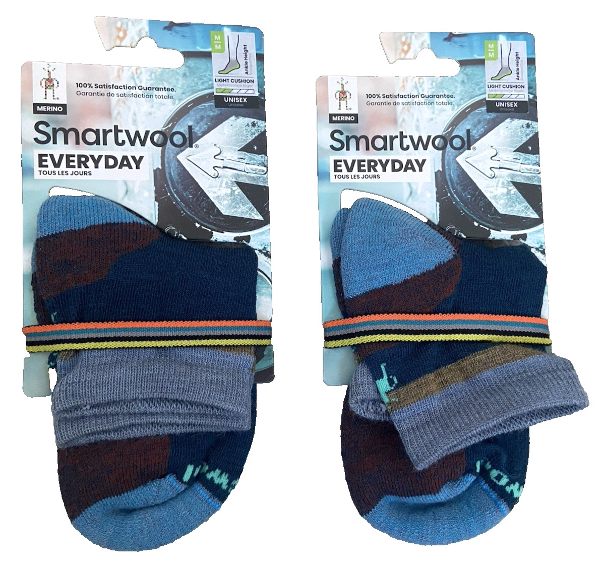 Lot of 2 pairs SmartWool Everyday Wool Top Stripe Ankle Socks Light Cushion M