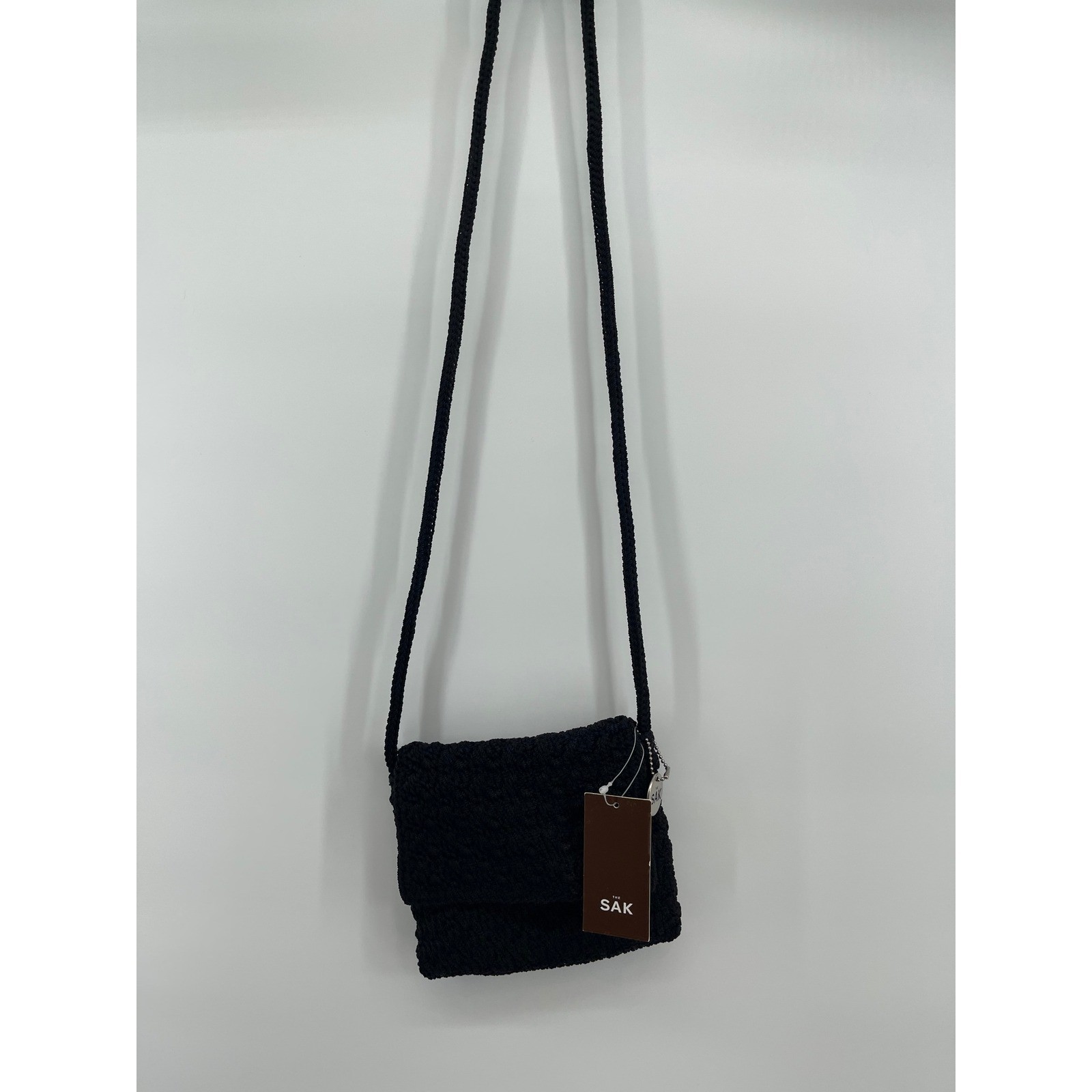 The Sak Black Crochet Crossbody Bag 6107-XBK Textured Knit Purse Small NWT Charm