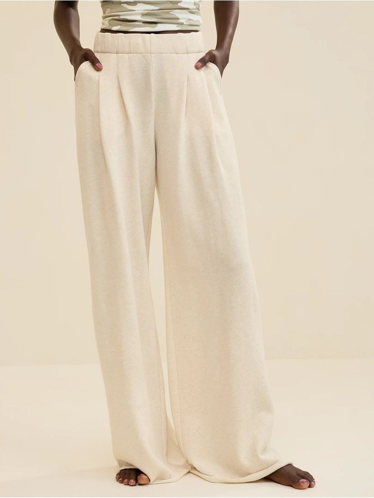 aerie Cream Wide-Leg Lounge Pants