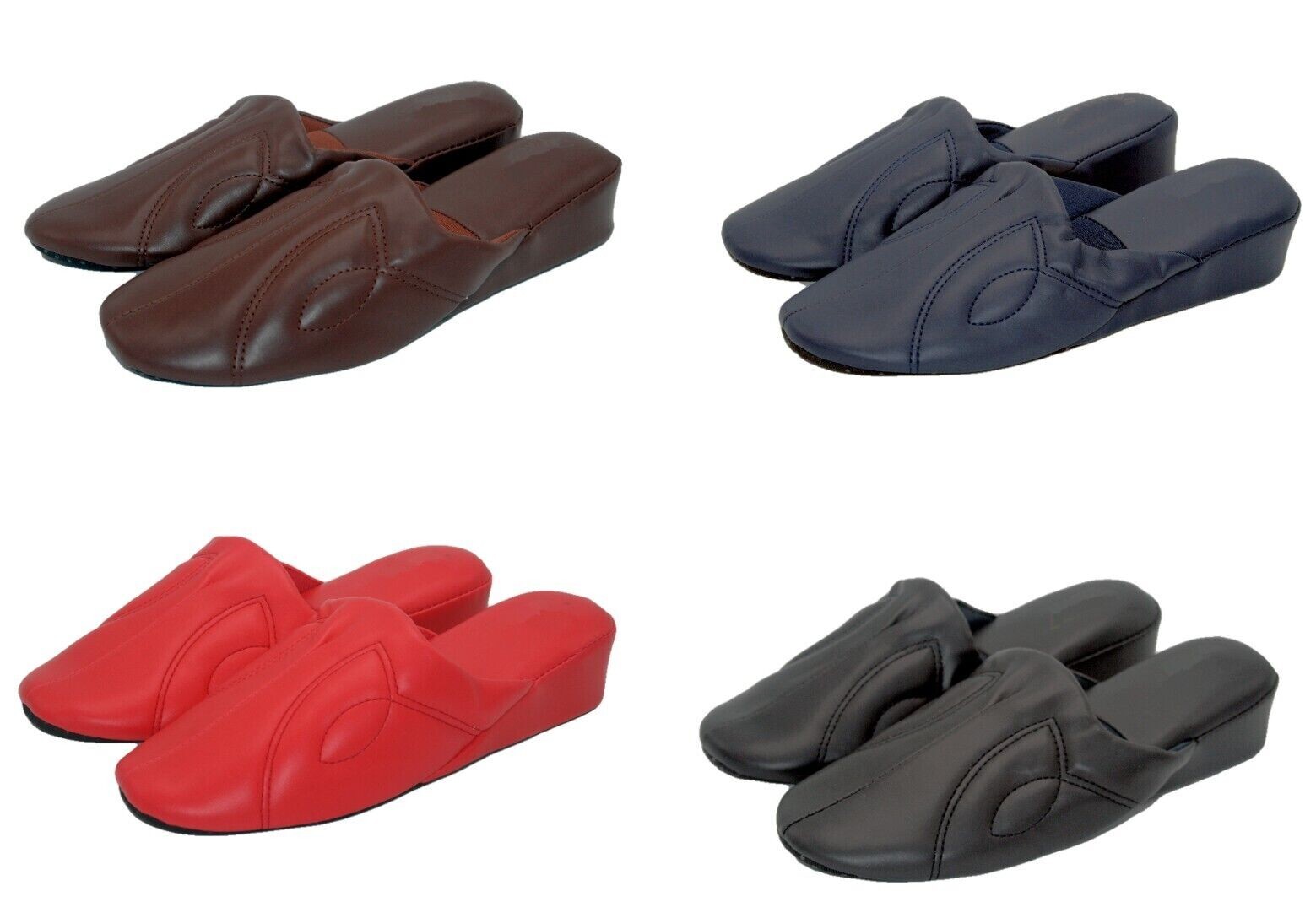 Womens Close Toe Soft Vinyl House Slippers Black Brown Navy Red 6 -11