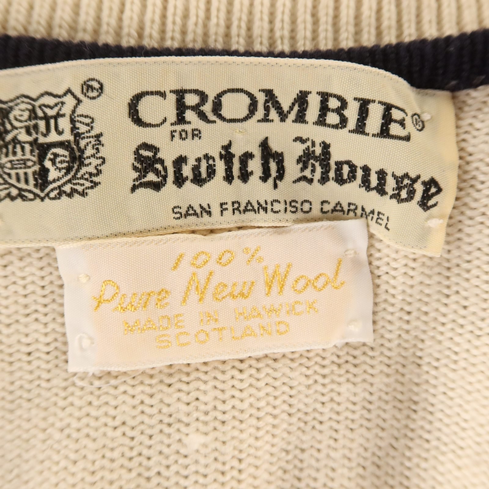 VTG Crombie Sweater Womens XL Beige Striped 100% Wool Cricket Sweater Varsity