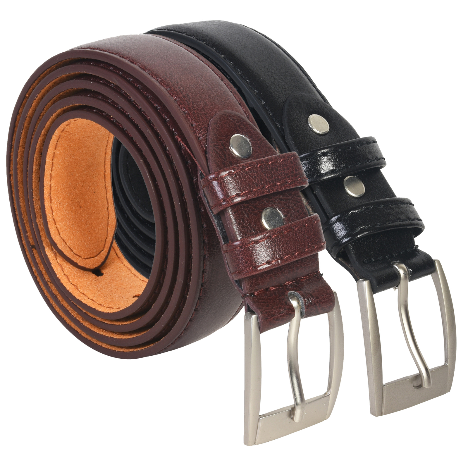 Leatherboss Genuine Leather Men Dress Belts Set of 2 (Black & Brown)