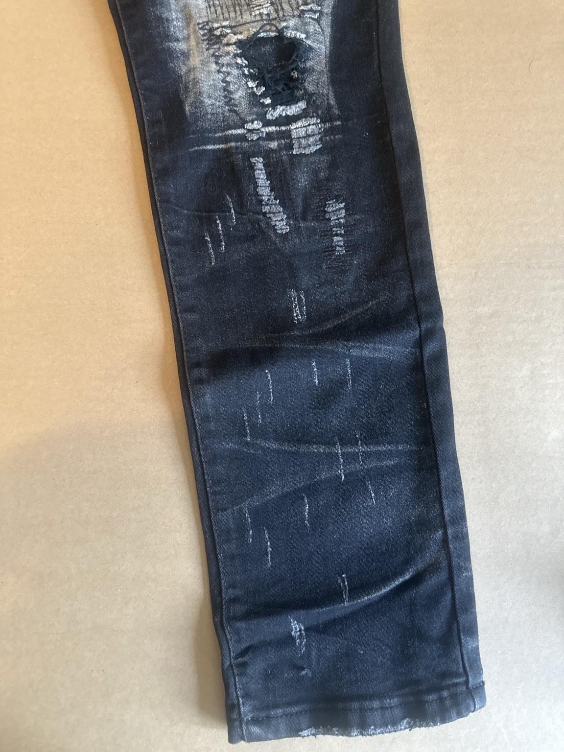 Bleecker & Mercer Men’s Slim Skinny Black Dark Wash Distressed Denim Jeans