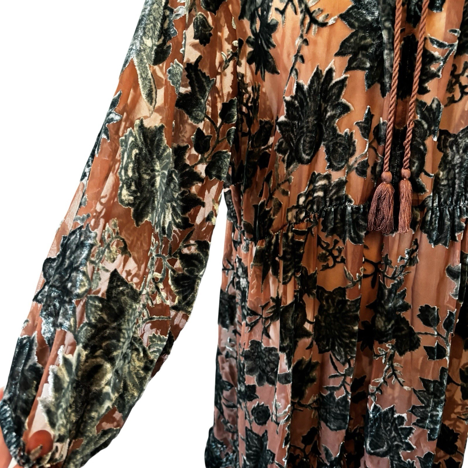 Torrid Sadie Floral Maxi Velvet Burnout Ruffle Dress Brown Teal Size 2X Read