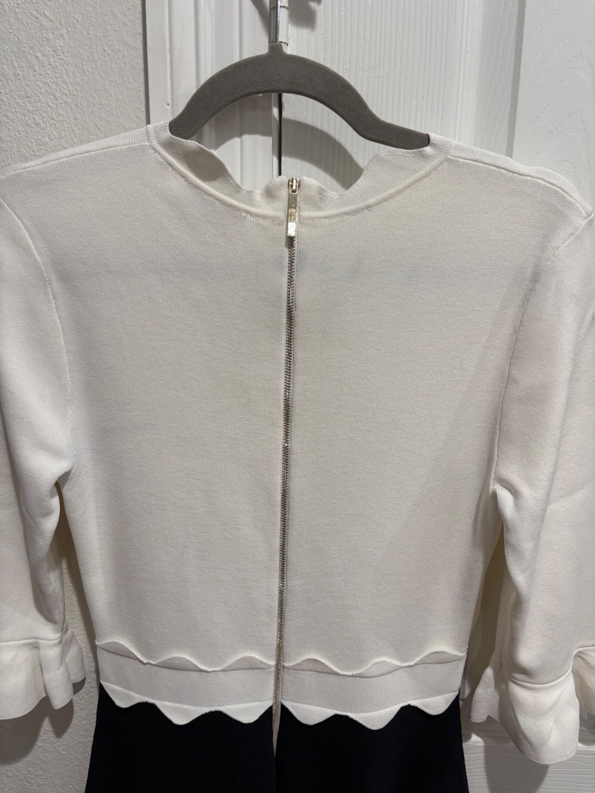 ted baker white/black knit scalloped edge skster dress size s