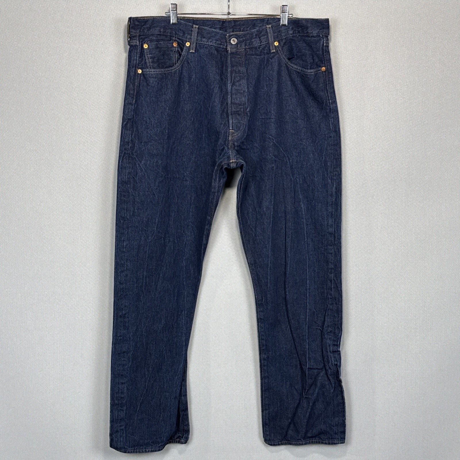 Levis Jeans Men 42×34 Blue 501 Original Shrink To Fit Regular Straight Dark Wash