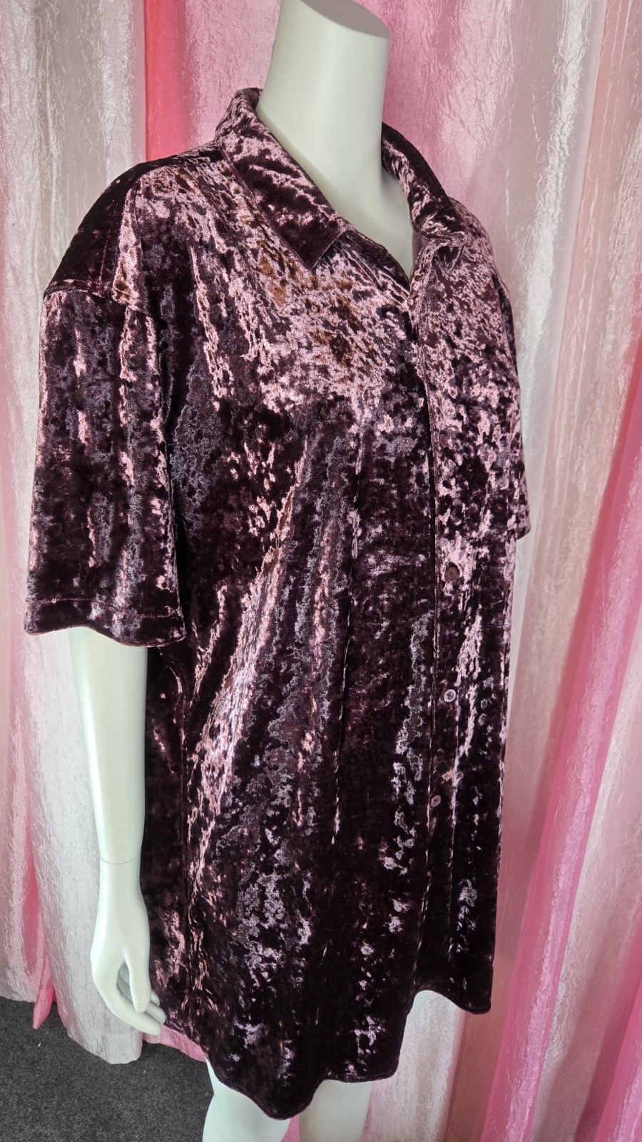 INC Purple Crushed Velvet Button Down Relaxed Fit Long Shirt Size 2X Plus