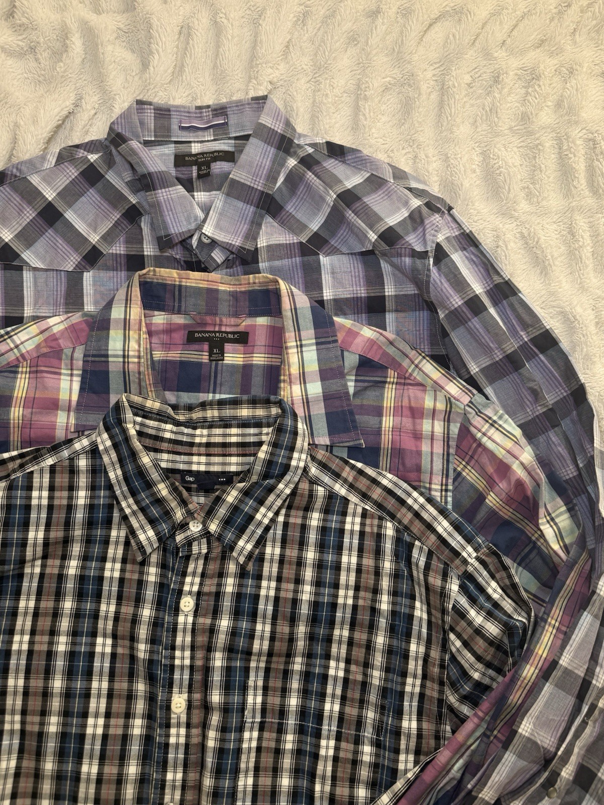 Banana Republic & Gap Lot of 3 Plaid Button-Down Shirts XL 100% Cotton