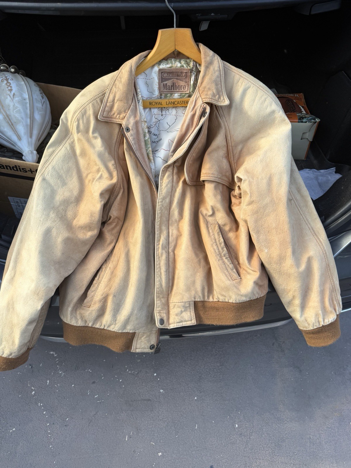 Vintage Marlboro Jacket Mens Medium Brown Leather Bomber Full Zip Casual Coat