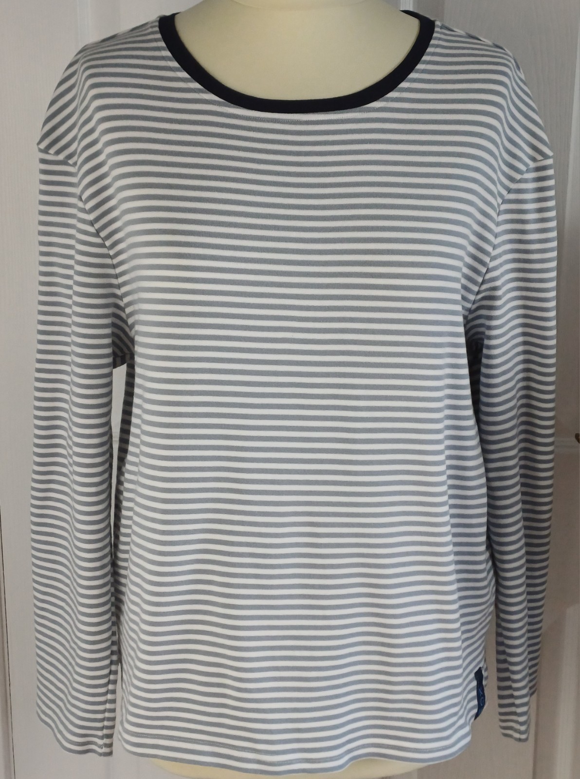 Kelly & Grace Weekend Jersey Top XXL Blue/Grey & White Stripey Long Sleeve GC
