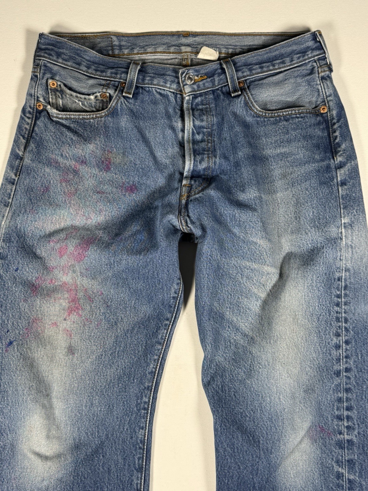Vintage Levi’s 501XX Jeans Mens 32×30 Blue Button Fly Y2K Denim Paint Splatter