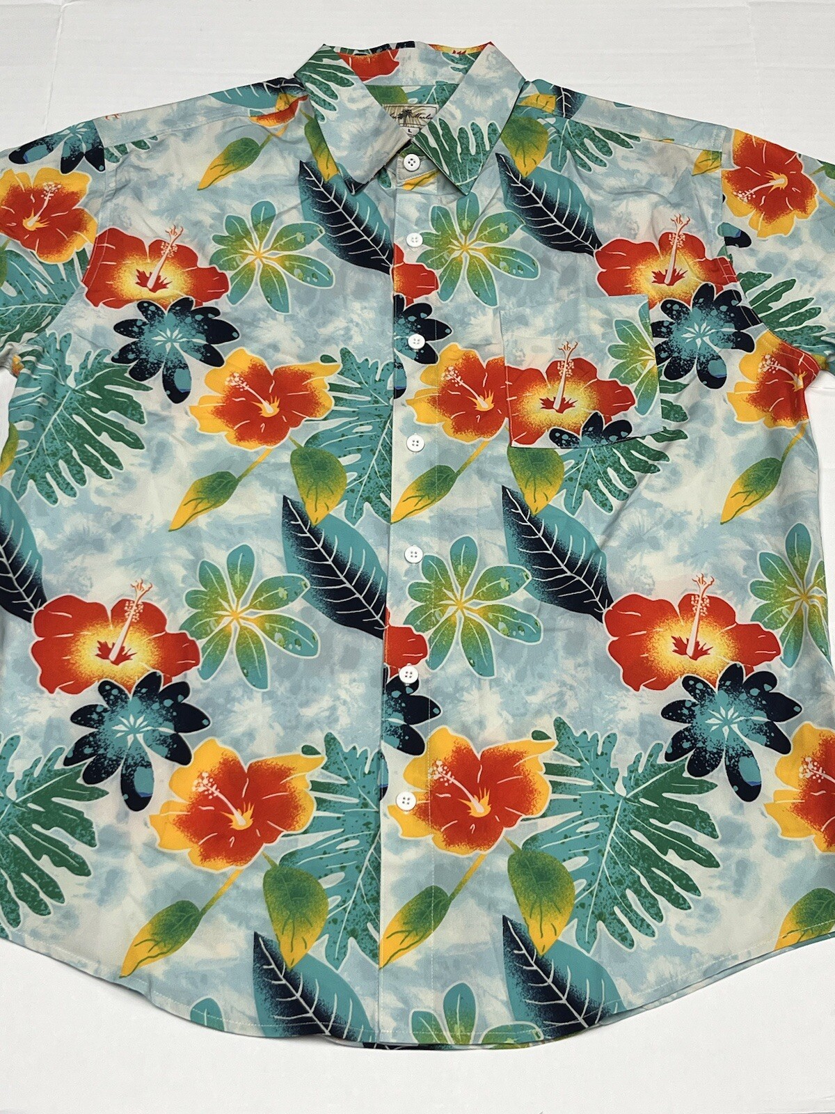 Joe Marlin Button Up Hawaiian Shirt Men Large Vibrant Floral Wicking Fishing NWT