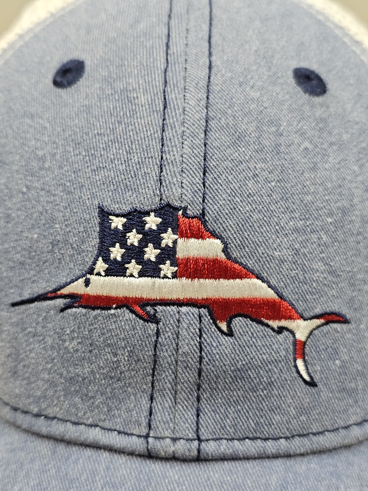 Tommy Bahama Island Life Trucker Hat Marlin USA Flag Strapback Mesh