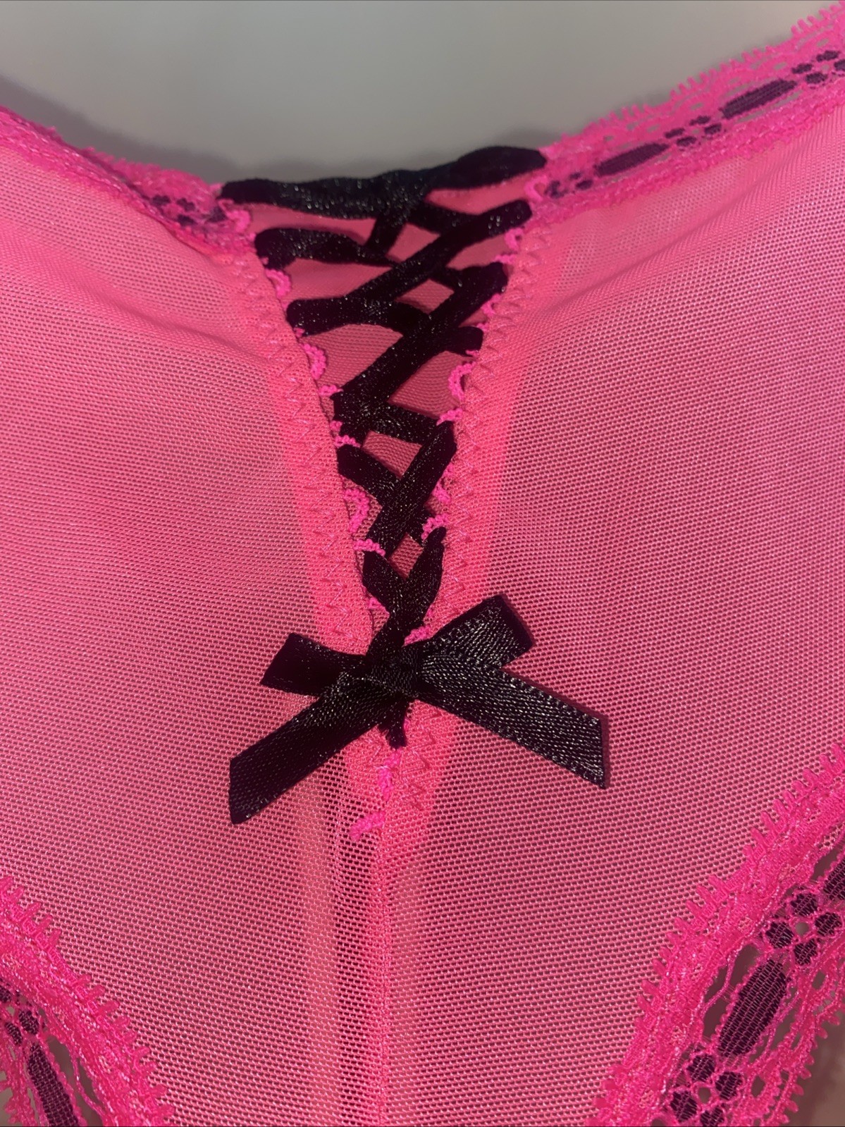 VTG Sexy Little Things Hot PINK LACE BIKINI PANTIES size XL
