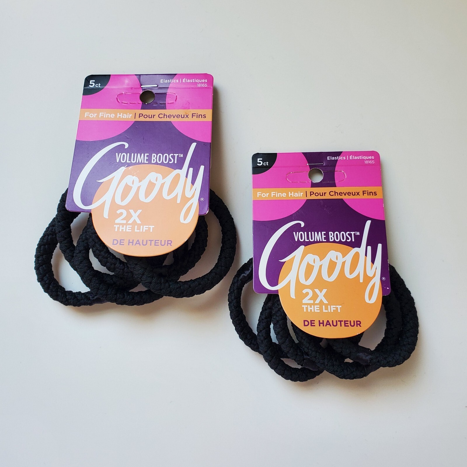 2 Volume Boost Ponytailers Elastics Hair Tie Fine Hair 5 Count Black Ouchless