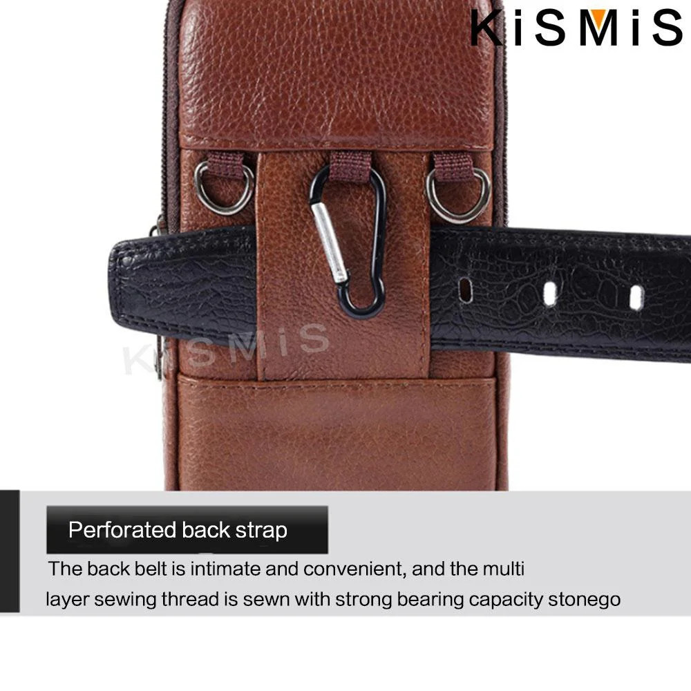 Fashion Men’s Leather Waist Bag Multifunction Fanny Pack Large