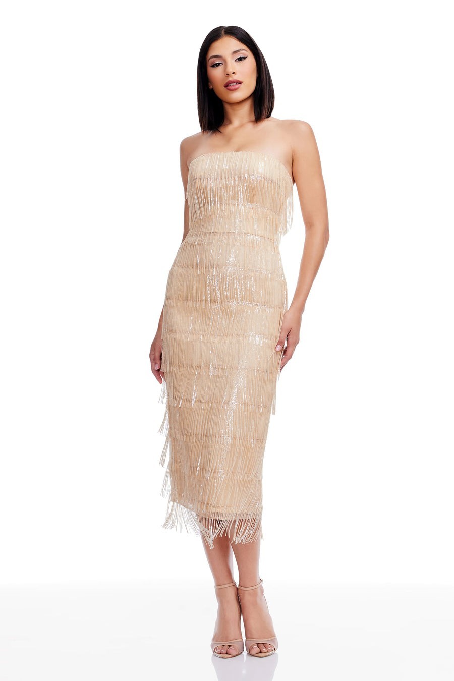 Dress the Population Women Viviana Strapless Bodycon Dress Champagne Sz XXS $368