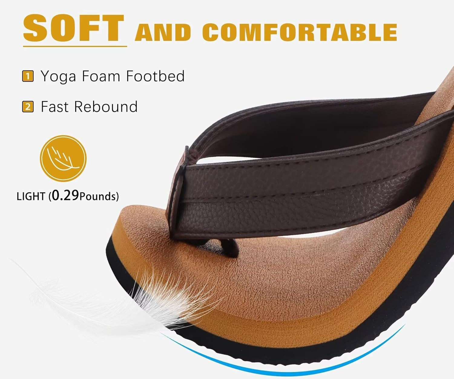 Men’S Yoga Mat Leather Flip Flops with Arch Support Comfortable Cushion Walking