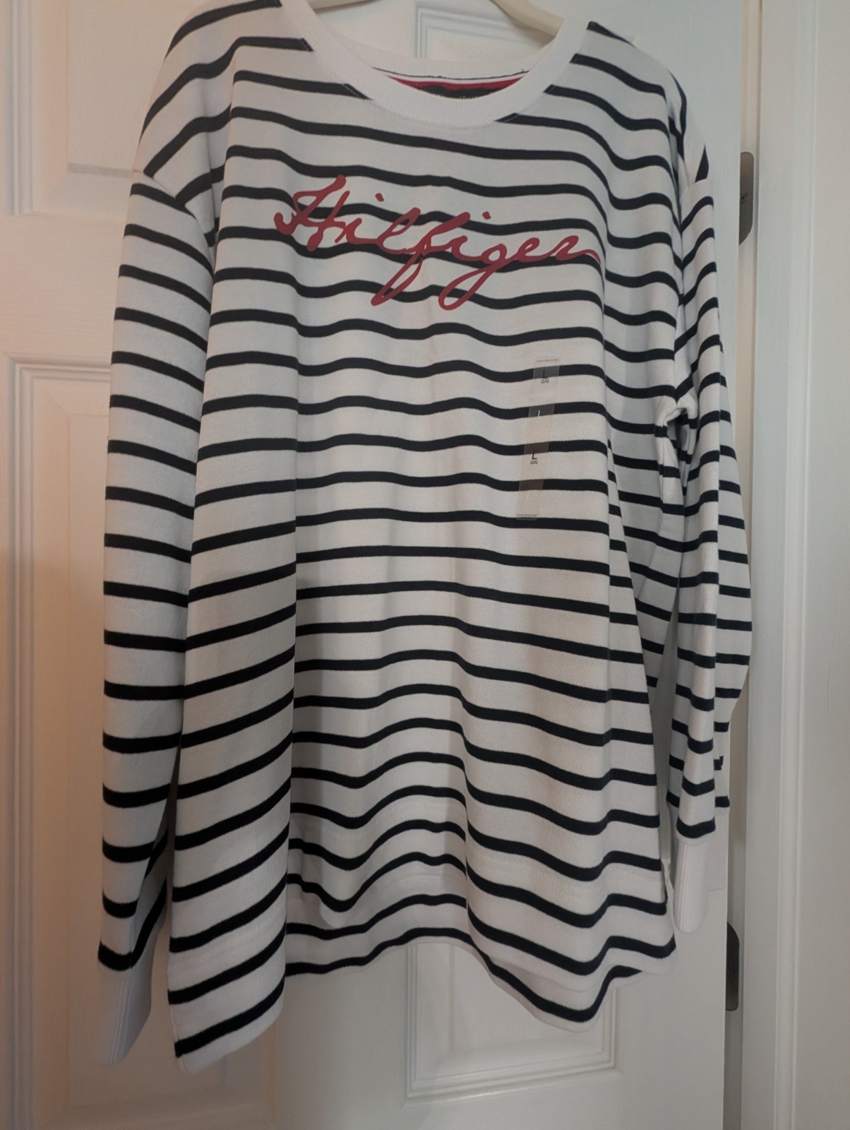 Tommy Hilfiger Striped Logo Embroidered Long Sleeve Crew Neck T-Shirt Size L