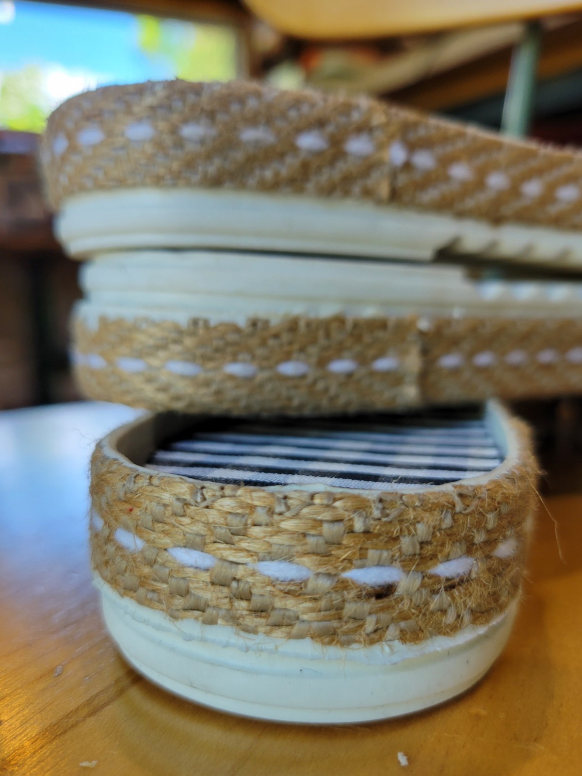 “Loren” Woven Soles, 3 pairs, sizes 36, 37, 38 White, Corrugated rubber soles