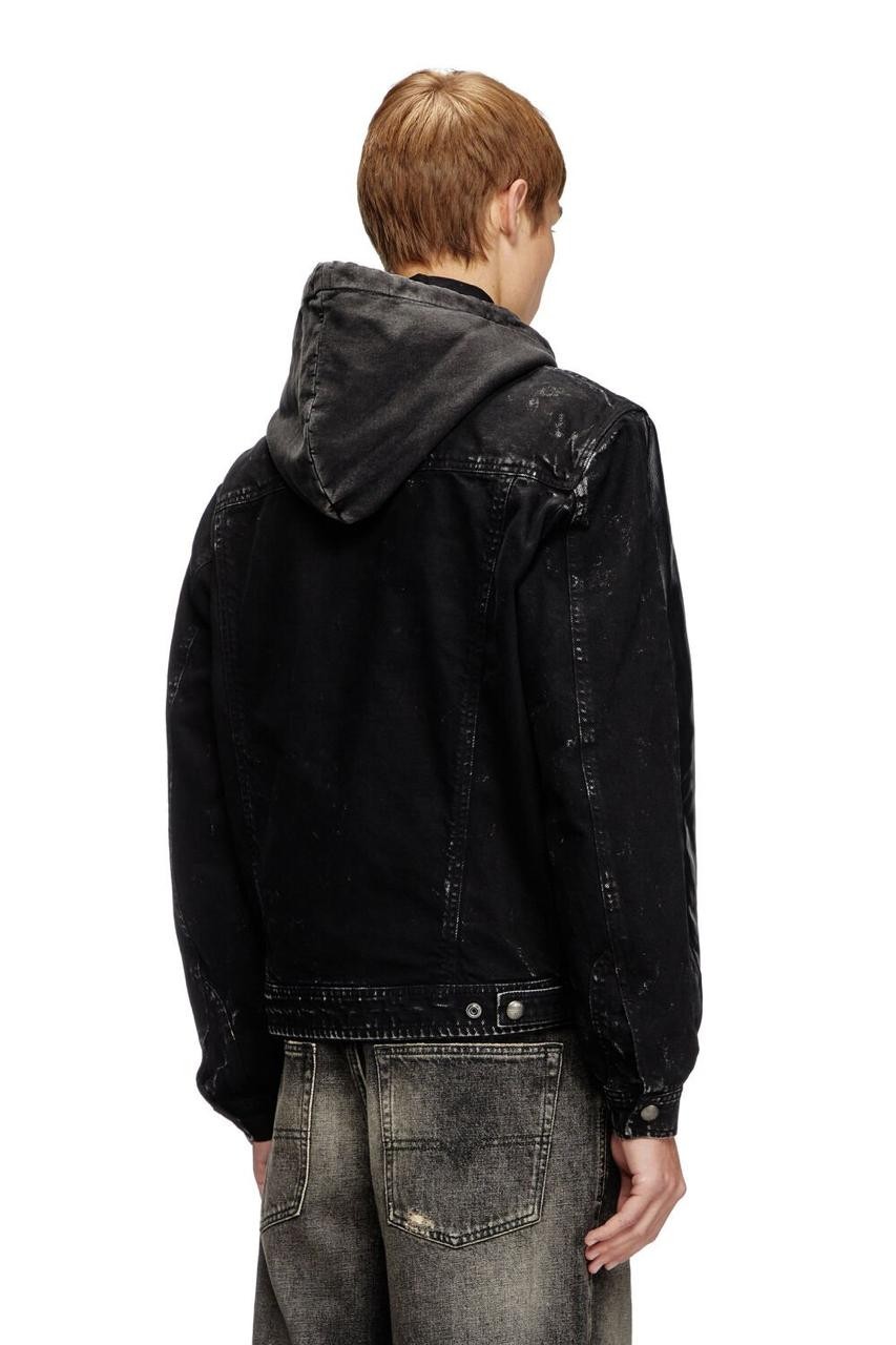 Diesel Men Hooded Leather Jacket Size M