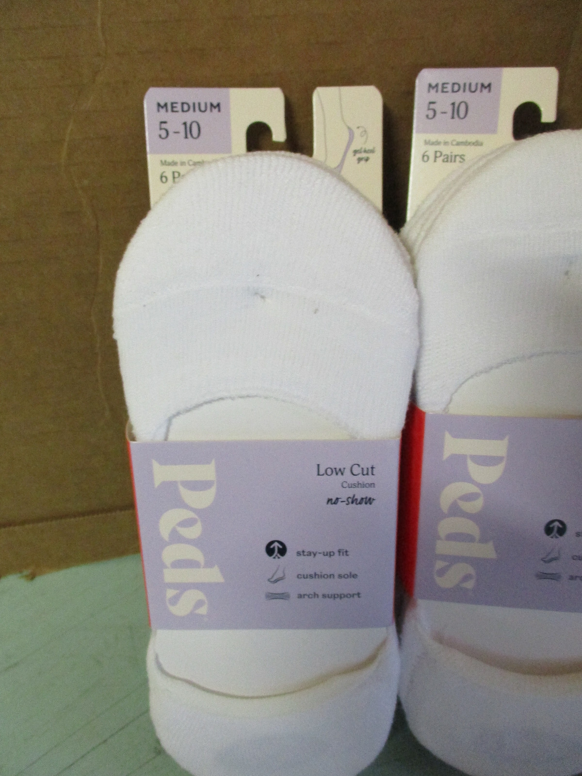 6 PAIR Womens Peds WHITE Low Cut CUSHION N0-SHOW Socks 5-10 MEDIUM U20