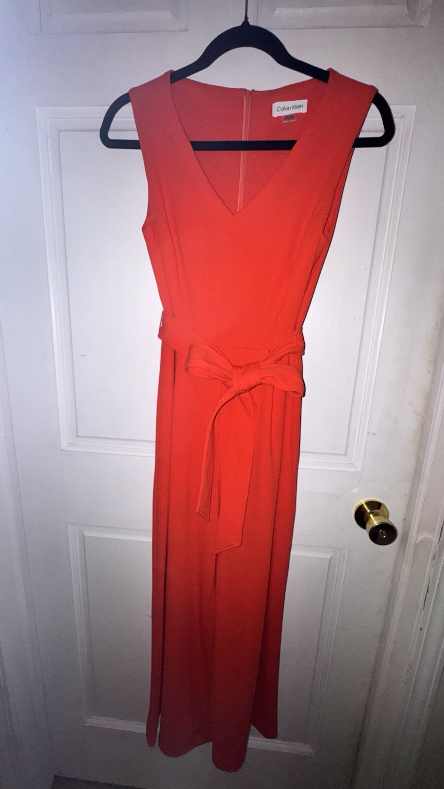 NWOT – Calvin Klein Coral V-Neck Sleeveless Belted Wide-Leg Jumpsuit Size 2