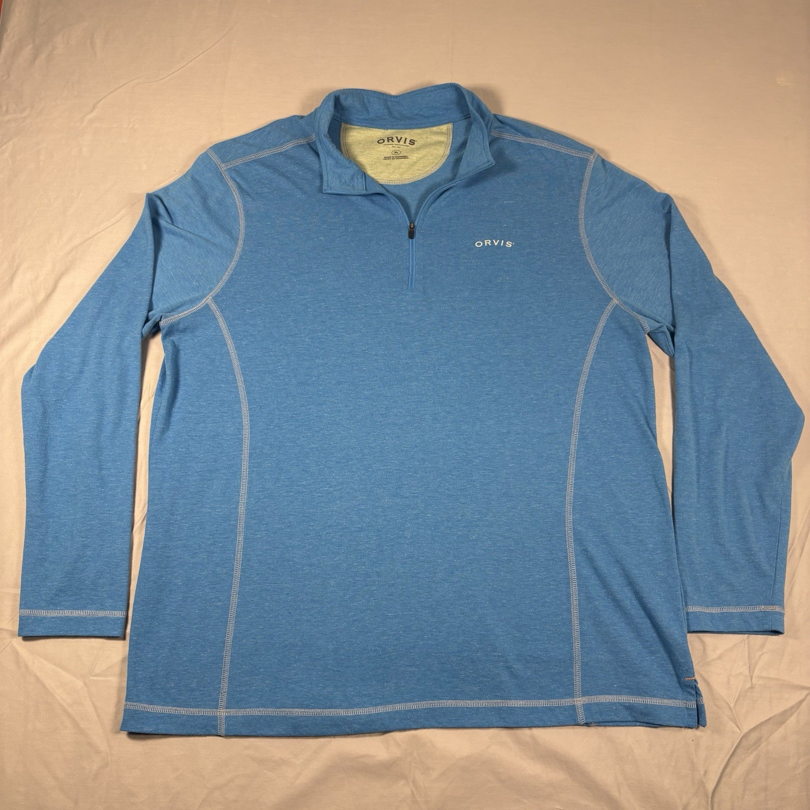 Orvis Quarter Zip Pullover Mens XL Blue Performance Stretch Lightweight Hiking